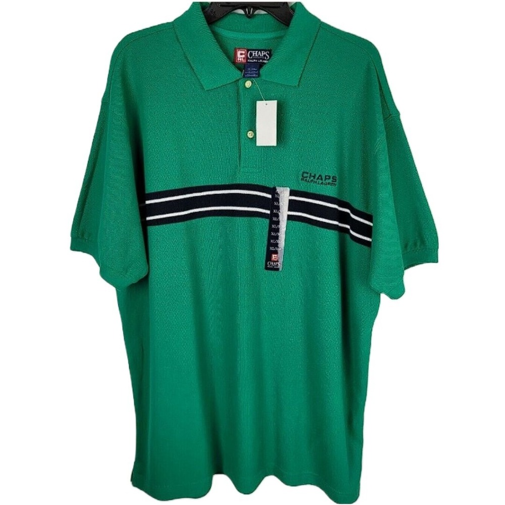NWT Vintage Chaps Ralph Lauren XL Green Embroidered Spellout Collar Polo Shirt